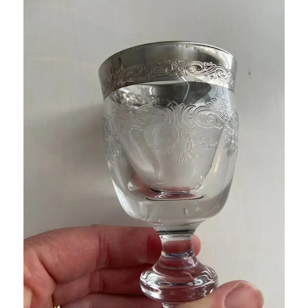 Vintage Murano Medici Small Liquor MCM Crystal Glasses, Platinum Rim, Set of 6